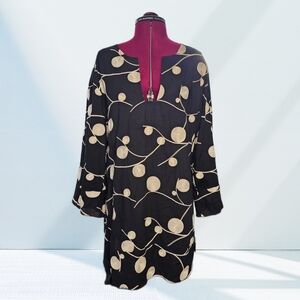 Italian Made by Blow Up Black Gold Embroidered Patterned Cotton Tunic Dress